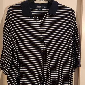 Ralph Lauren Men's Navy and White Striped Polo Shirt